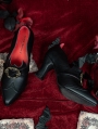 Black Matte Leather Gothic Victorian Buckled High Heel Shoes