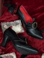 Black Matte Leather Gothic Victorian Buckled High Heel Shoes