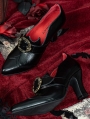 Black Shiny Leather Gothic Victorian Buckled High Heel Shoes