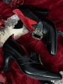 Black Shiny Leather Gothic Victorian Buckled High Heel Shoes