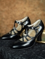 Black Gothic Hollow Out Retro High Heeled Leather Shoes