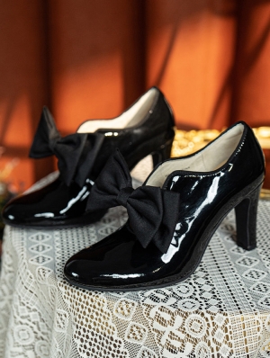 Black Gothic Vintage Bowknot Victorian Leather Shoes