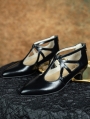 Black Gothic Leather T-Strap Hollow Out Victorian Shoes
