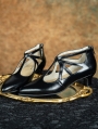 Black Gothic Leather T-Strap Hollow Out Victorian Shoes