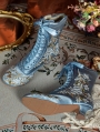 Blue Embroidered Victorian Satin Lace-Up Boots