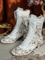 White Embroidered Victorian Satin Lace-Up Boots