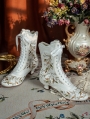 White Embroidered Victorian Satin Lace-Up Boots