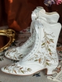 White Embroidered Victorian Satin Lace-Up Boots