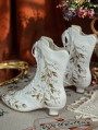 White Embroidered Victorian Satin Lace-Up Boots
