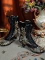 Black Embroidered Victorian Satin Lace-Up Boots