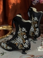 Black Embroidered Victorian Satin Lace-Up Boots