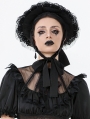 Black Gothic Playful Pleated Lace Trim Bow Hat