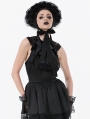 Black Gothic Playful Pleated Lace Trim Bow Hat