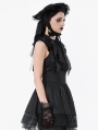 Black Gothic Playful Pleated Lace Trim Bow Hat