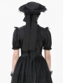 Black Gothic Playful Pleated Lace Trim Bow Hat