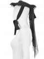 Black Gothic Playful Pleated Lace Trim Bow Hat