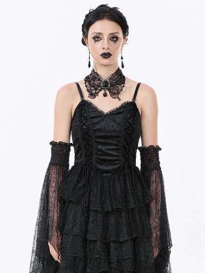 Black Gothic Webbed Mesh Flared Lace Arm Sleeves