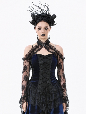 Black Gothic Off-the-Shoulder Floral Lace Bolero Shrug for Women