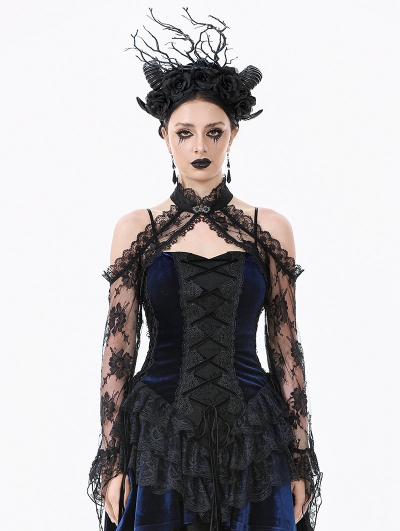Black Gothic Off-the-Shoulder Floral Lace Bolero Shrug for Women