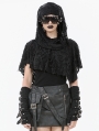 Black Gothic Punk Distressed Draped Hooded Capelet for Women