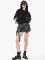Black Gothic Punk Distressed Draped Hooded Capelet for Women