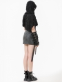 Black Gothic Punk Distressed Draped Hooded Capelet for Women
