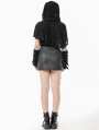 Black Gothic Punk Distressed Draped Hooded Capelet for Women