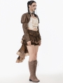 Brown Steampunk Vintage Metal Detail Shoulder Cape for Women