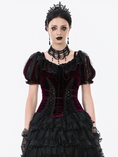 Black and Red Thorn Rose Princess Gothic Capelet for Women