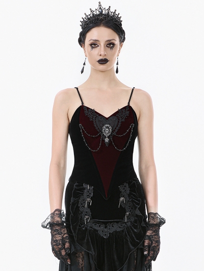 Black and Red Romantic Heart Velvet Gothic Corset Top for Women