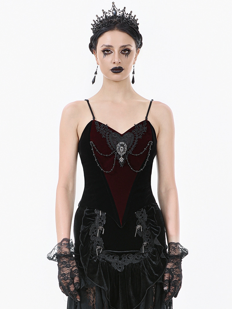 Black and Red Romantic Heart Velvet Gothic Corset Top for Women