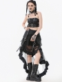 Black Gothic Punk Metal Belted Grommet Lace-Up Corset Top for Women