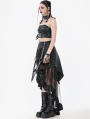 Black Gothic Punk Metal Belted Grommet Lace-Up Corset Top for Women