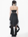 Black Gothic Punk Metal Belted Grommet Lace-Up Corset Top for Women