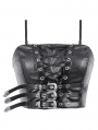Black Gothic Punk Metal Belted Grommet Lace-Up Corset Top for Women