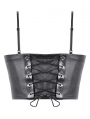 Black Gothic Punk Metal Belted Grommet Lace-Up Corset Top for Women