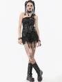 Black Gothic Punk Asymmetric Buckled Faux Leather Corset Top for Women