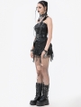 Black Gothic Punk Asymmetric Buckled Faux Leather Corset Top for Women