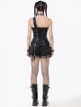 Black Gothic Punk Asymmetric Buckled Faux Leather Corset Top for Women