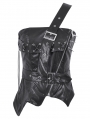 Black Gothic Punk Asymmetric Buckled Faux Leather Corset Top for Women