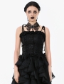 Black Gothic Floral Jacquard Tie Strap Bustier Top for Women