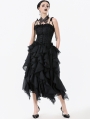 Black Gothic Floral Jacquard Tie Strap Bustier Top for Women