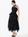Black Gothic Floral Jacquard Tie Strap Bustier Top for Women
