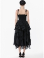 Black Gothic Floral Jacquard Tie Strap Bustier Top for Women