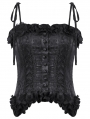 Black Gothic Floral Jacquard Tie Strap Bustier Top for Women