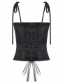 Black Gothic Floral Jacquard Tie Strap Bustier Top for Women
