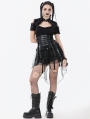 Black Gothic Grommet Lace-Up Corset with High-Low Mesh Skirt