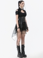 Black Gothic Grommet Lace-Up Corset with High-Low Mesh Skirt