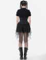 Black Gothic Grommet Lace-Up Corset with High-Low Mesh Skirt