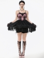 Black Gothic Lolita Pink Satin Layered Tulle Mini Dress